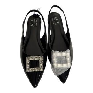 Apt 9 Traycee slingback rhinestone buckle pointy toe retro flats shoes sz 9.5